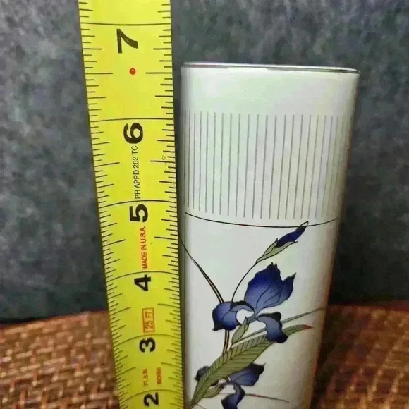 Otagiri Grand Iris Japan Porcelain Oval Bud Vase Blue Iris Gold Trim Vintage - Picture 4 of 6